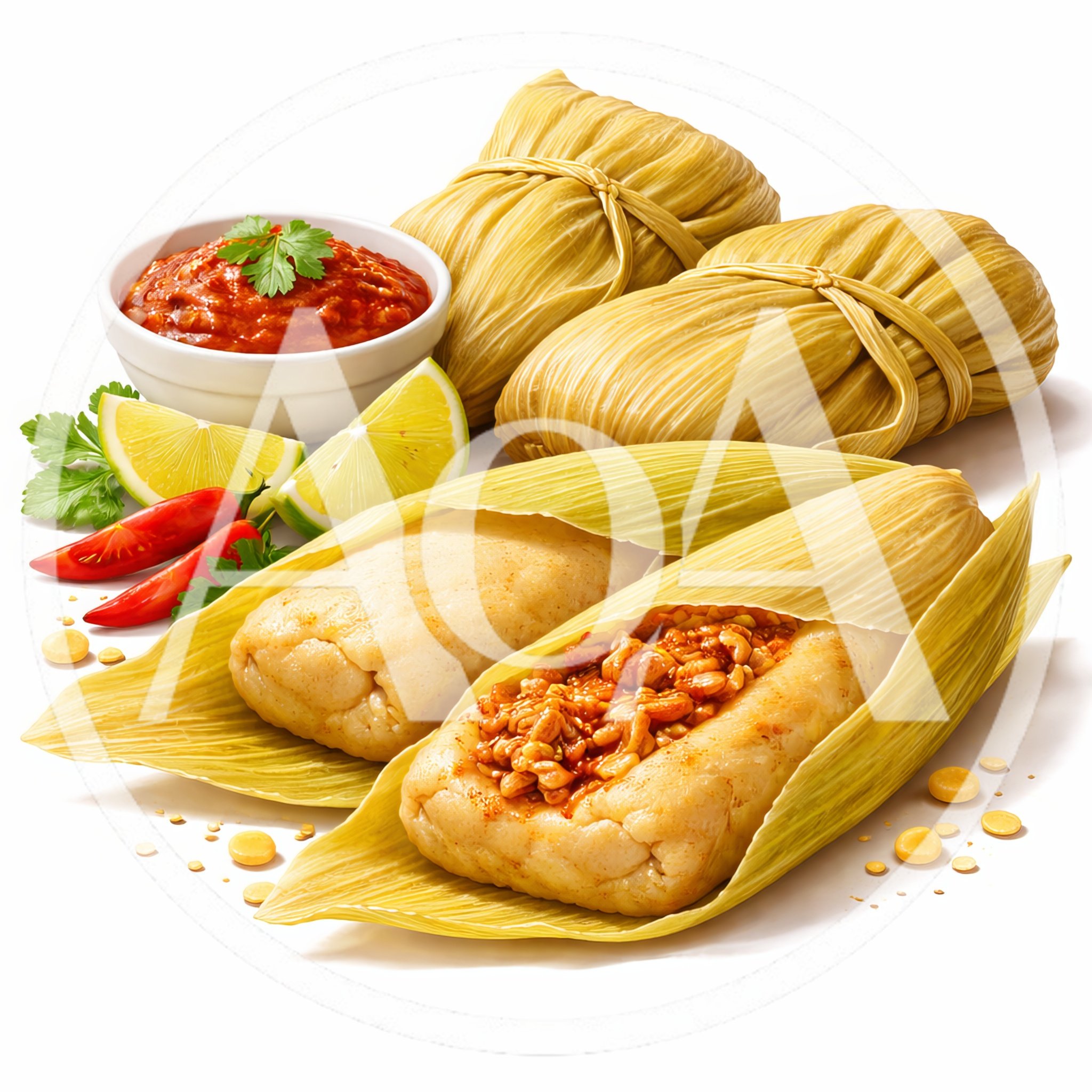 Traditional Mexican Tamales Served With Salsa And Lime