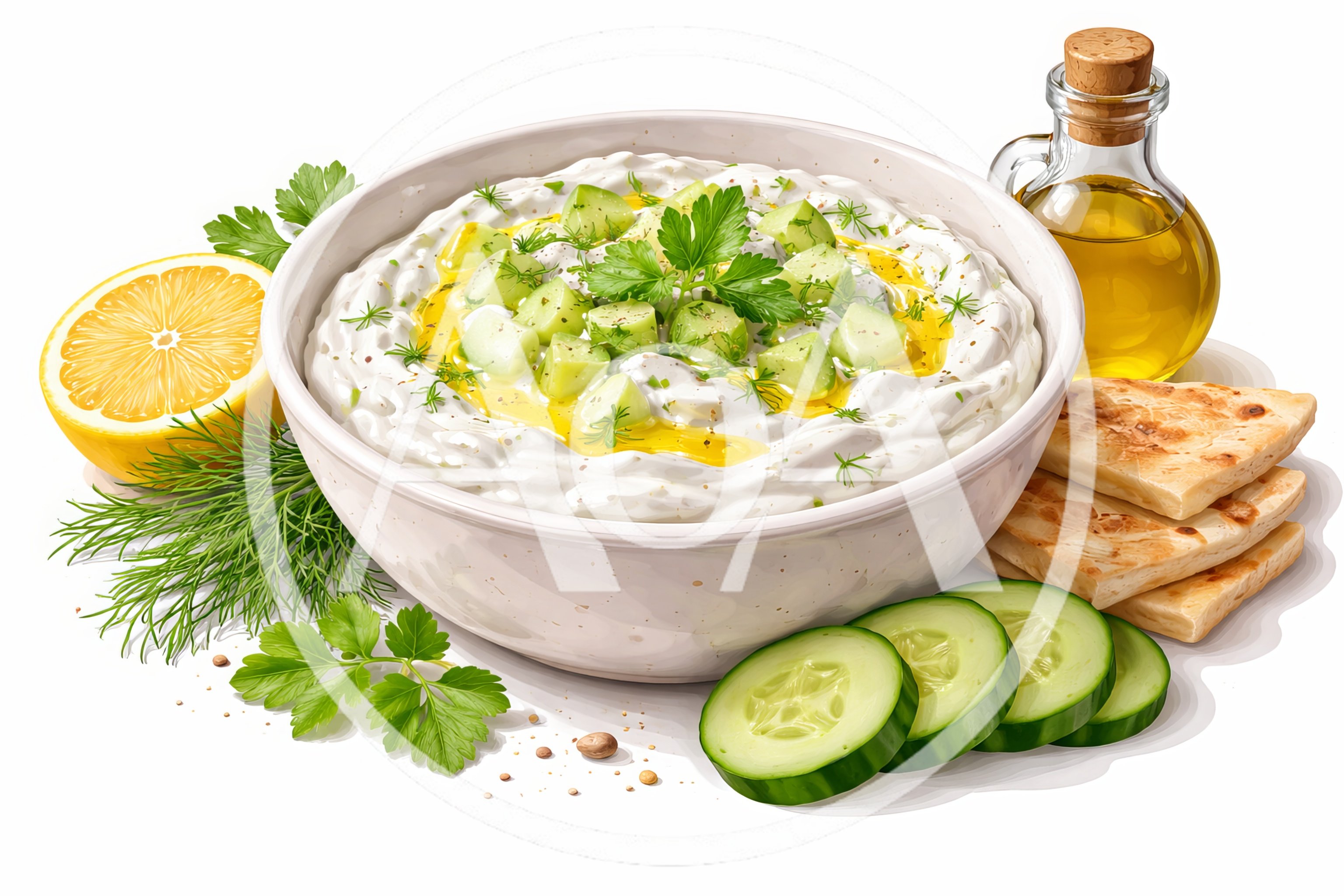 Bowl Of Tzatziki With Cucumber And Pita Bread