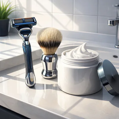 Shaving Essentials Set on a Bathroom Countertop