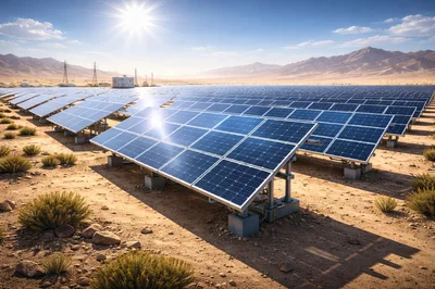 Solar Panel Farm In A Desert Landscape
