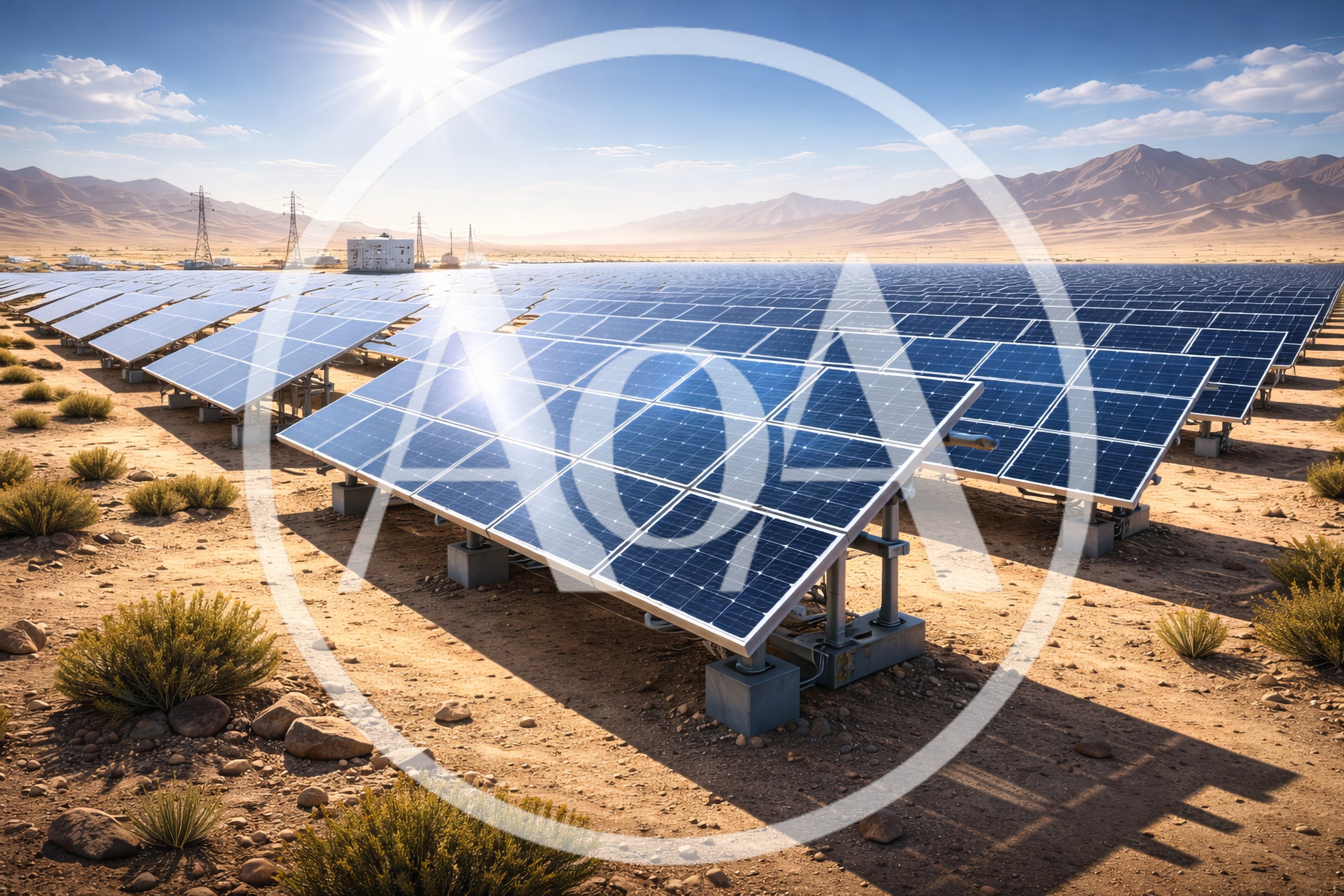 Solar Panel Farm In A Desert Landscape