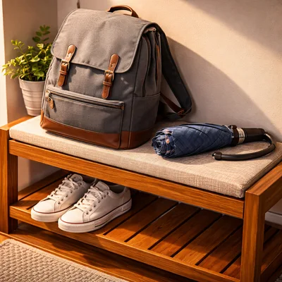 Entryway Bench With Backpack And Shoes