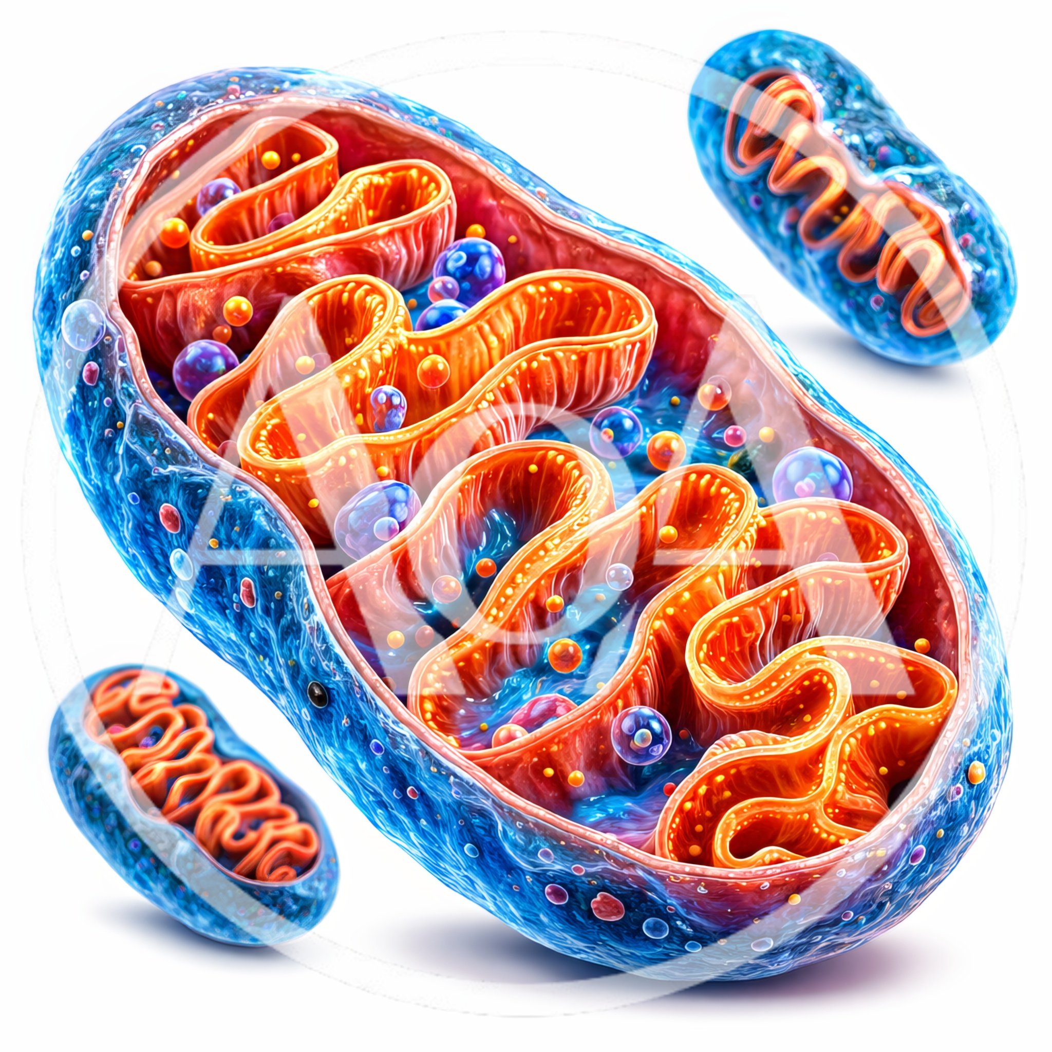 3D Rendered Mitochondria Organelles With Internal Structure