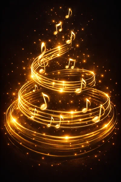 Golden Musical Notes Swirling in Abstract Light Vortex