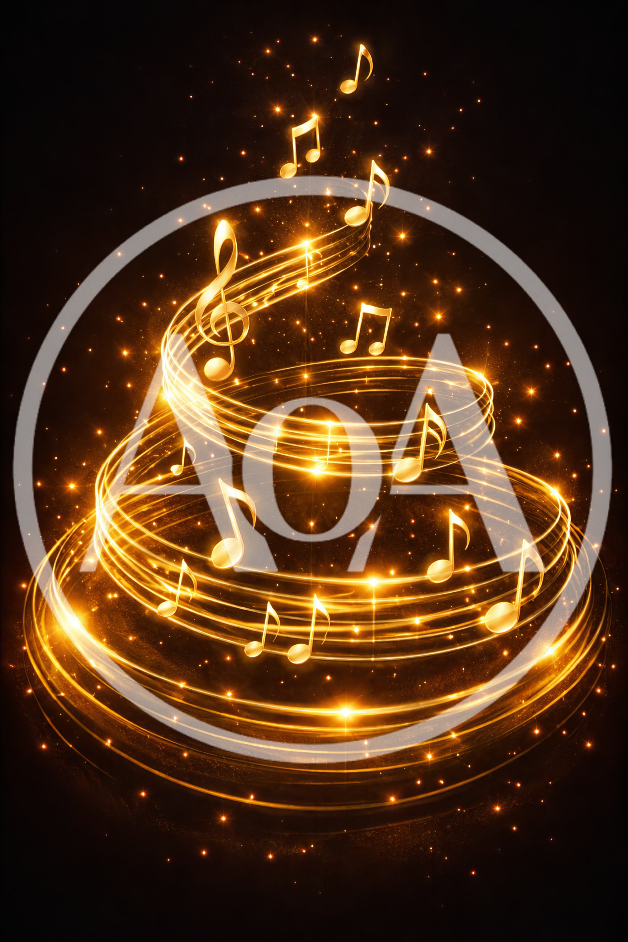 Golden Musical Notes Swirling in Abstract Light Vortex