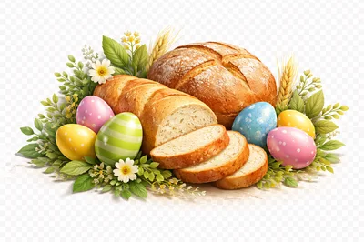 Easter Bread Loaf With Colorful Decorated Eggs