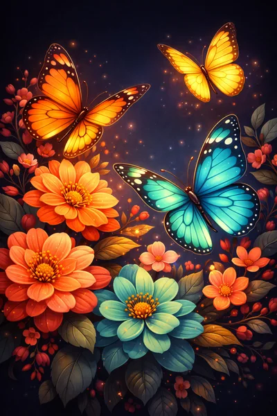 Vibrant Butterflies Among Colorful Flowers In Magical Garden