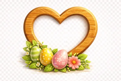 Easter Heart Frame With Decorated Eggs And Flowers