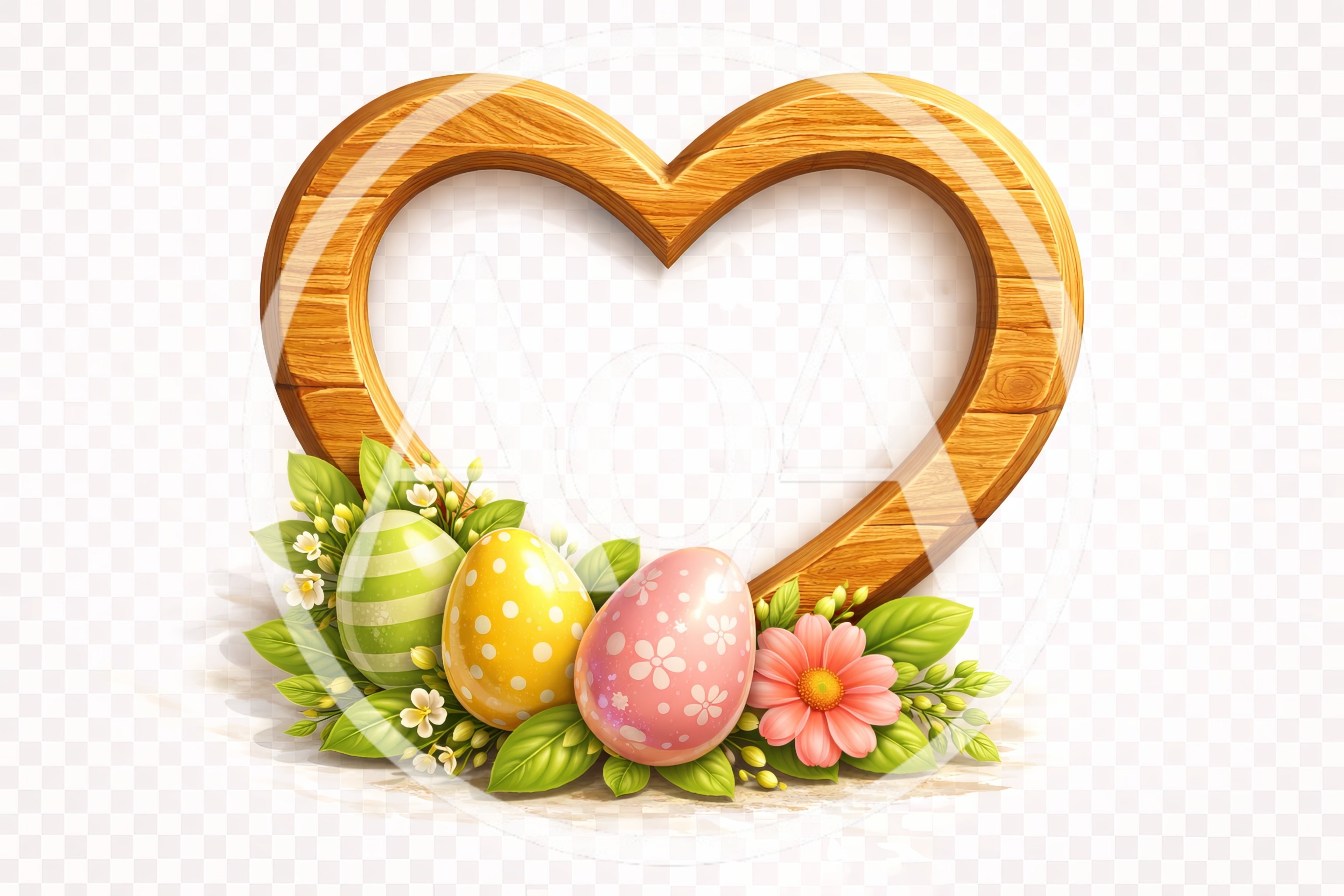 Easter Heart Frame With Decorated Eggs And Flowers
