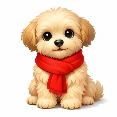 Cute Fluffy Puppy Wearing A Red Scarf