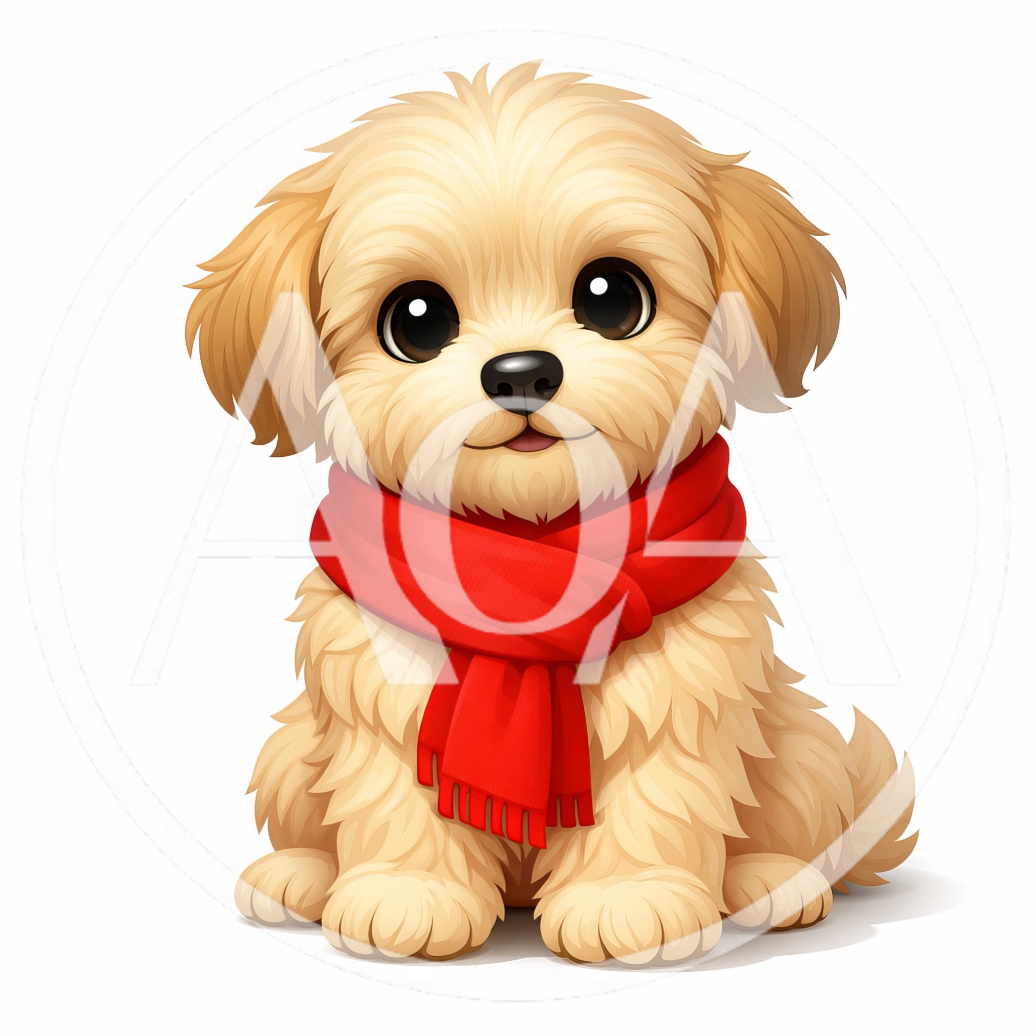 Cute Fluffy Puppy Wearing A Red Scarf