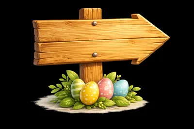 Wooden Arrow Sign With Easter Eggs And Greenery