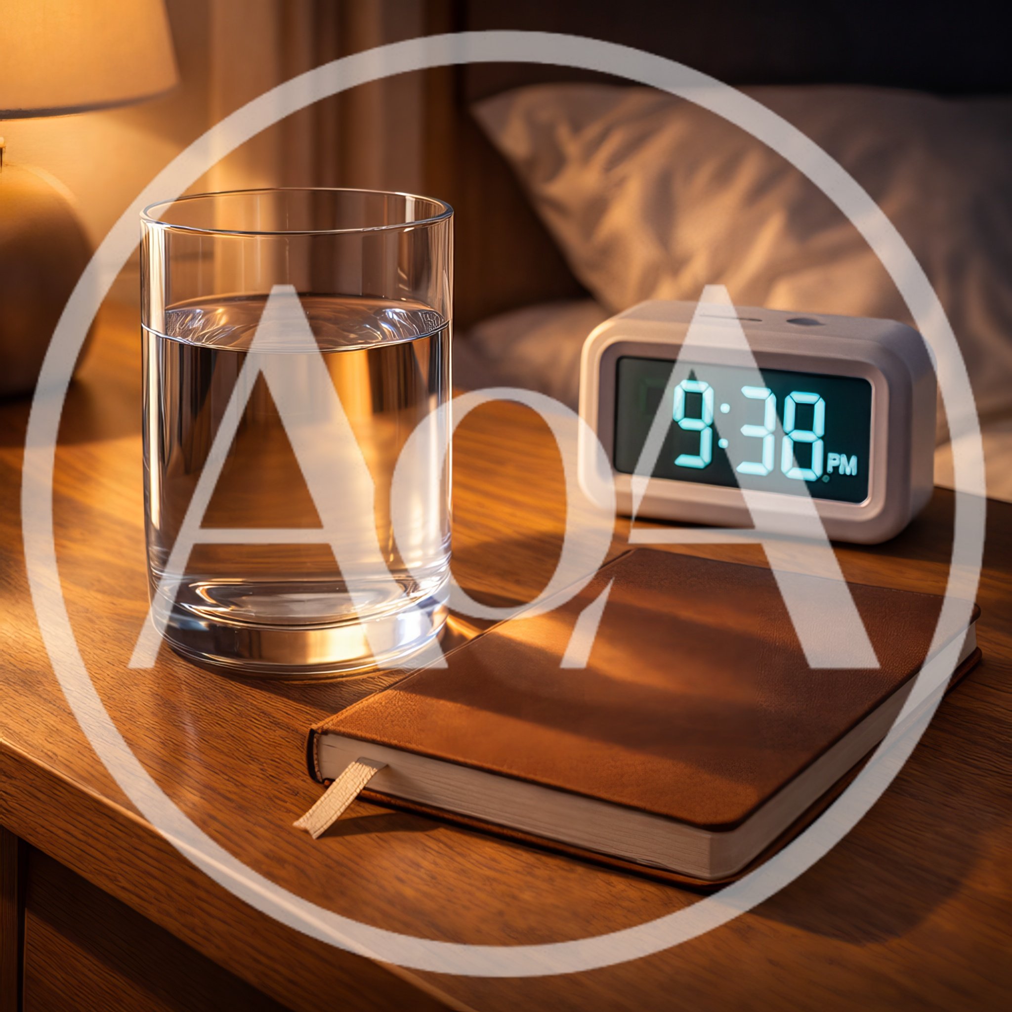Glass Of Water And Notebook On Nightstand