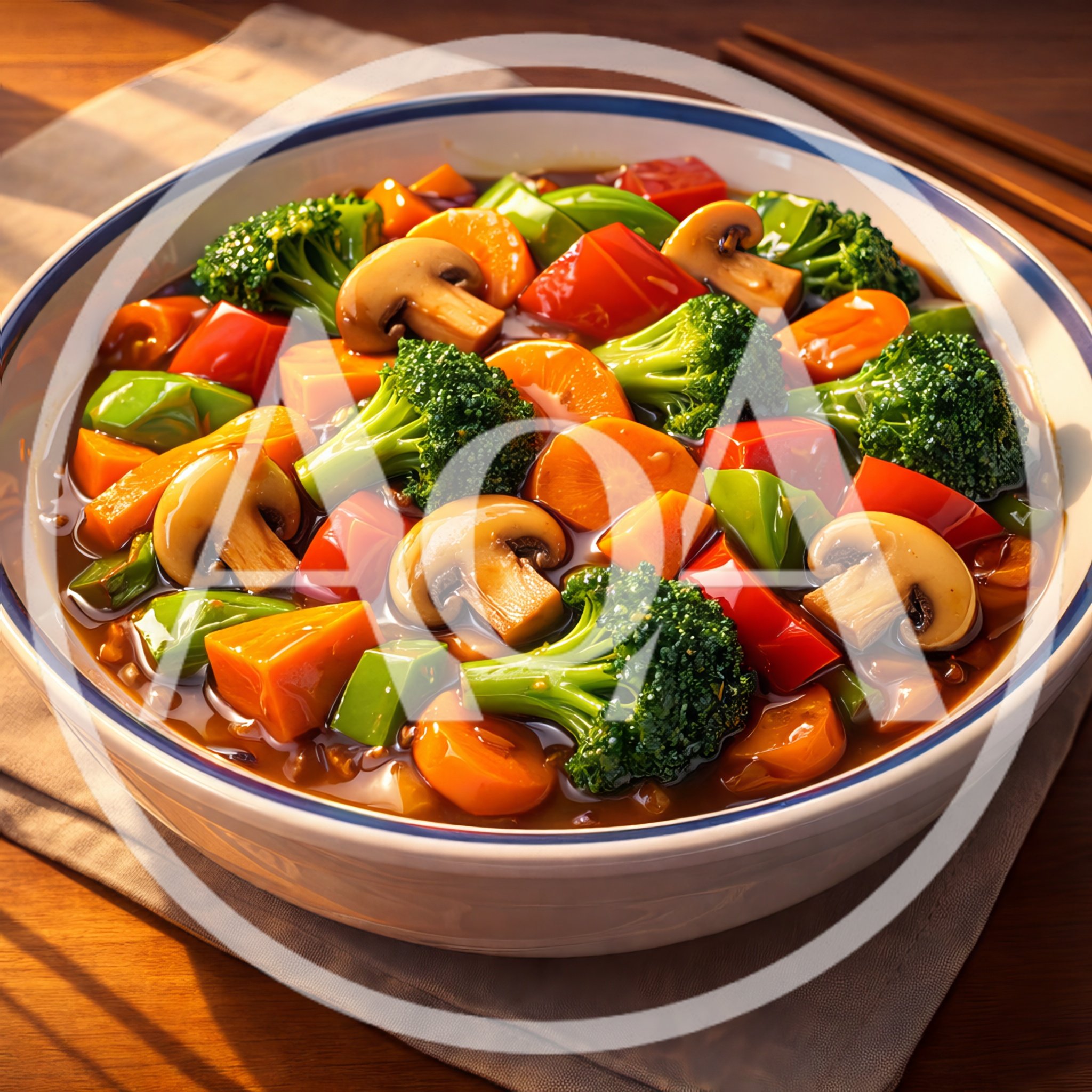Stir Fried Vegetables With Mushrooms In A Bowl