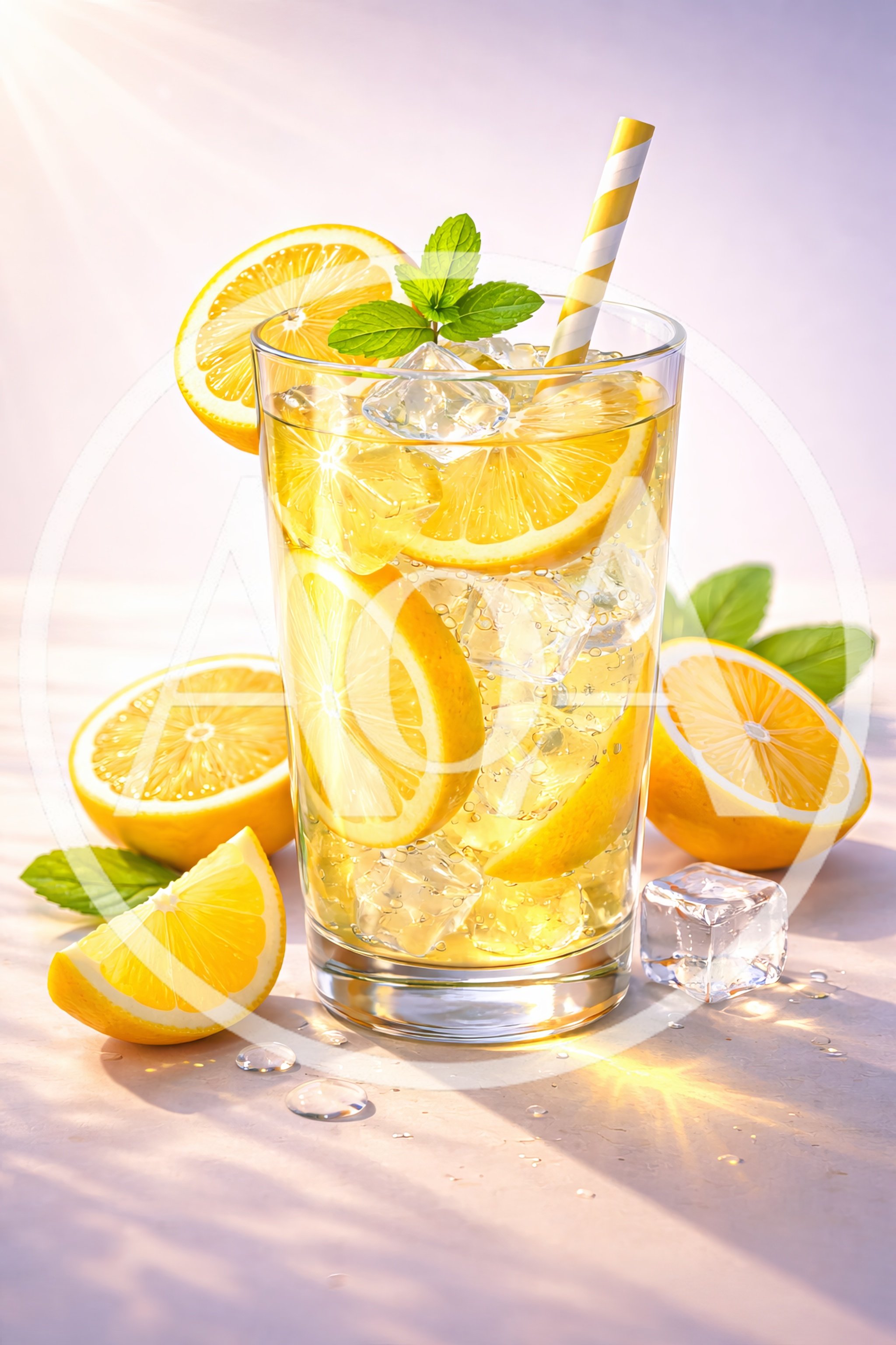 Refreshing Lemonade With Ice And Mint In Glass