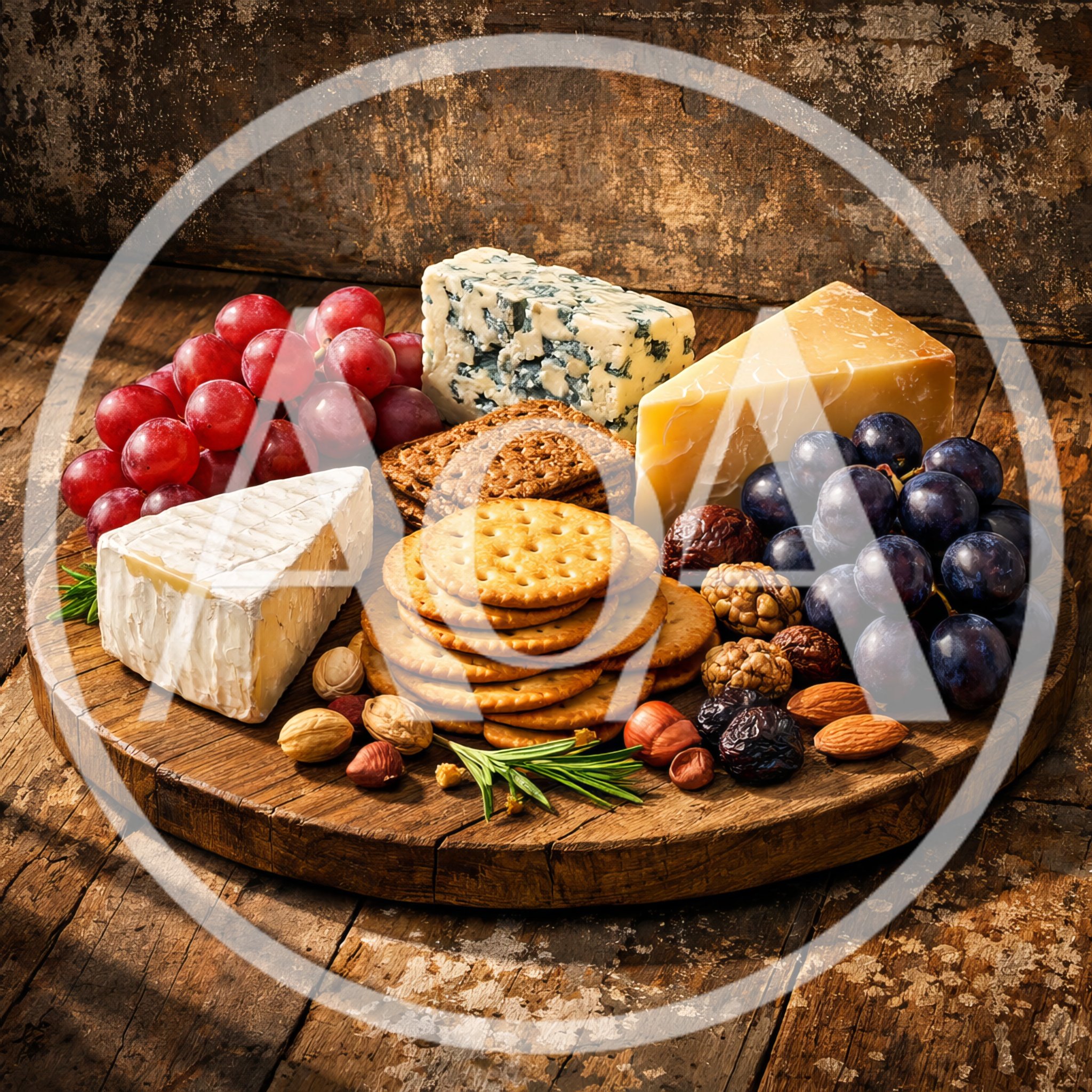 Gourmet Cheese Board With Grapes And Crackers