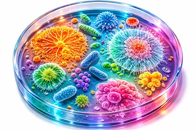 Microscopic Bacteria And Viral Cultures In Petri Dish