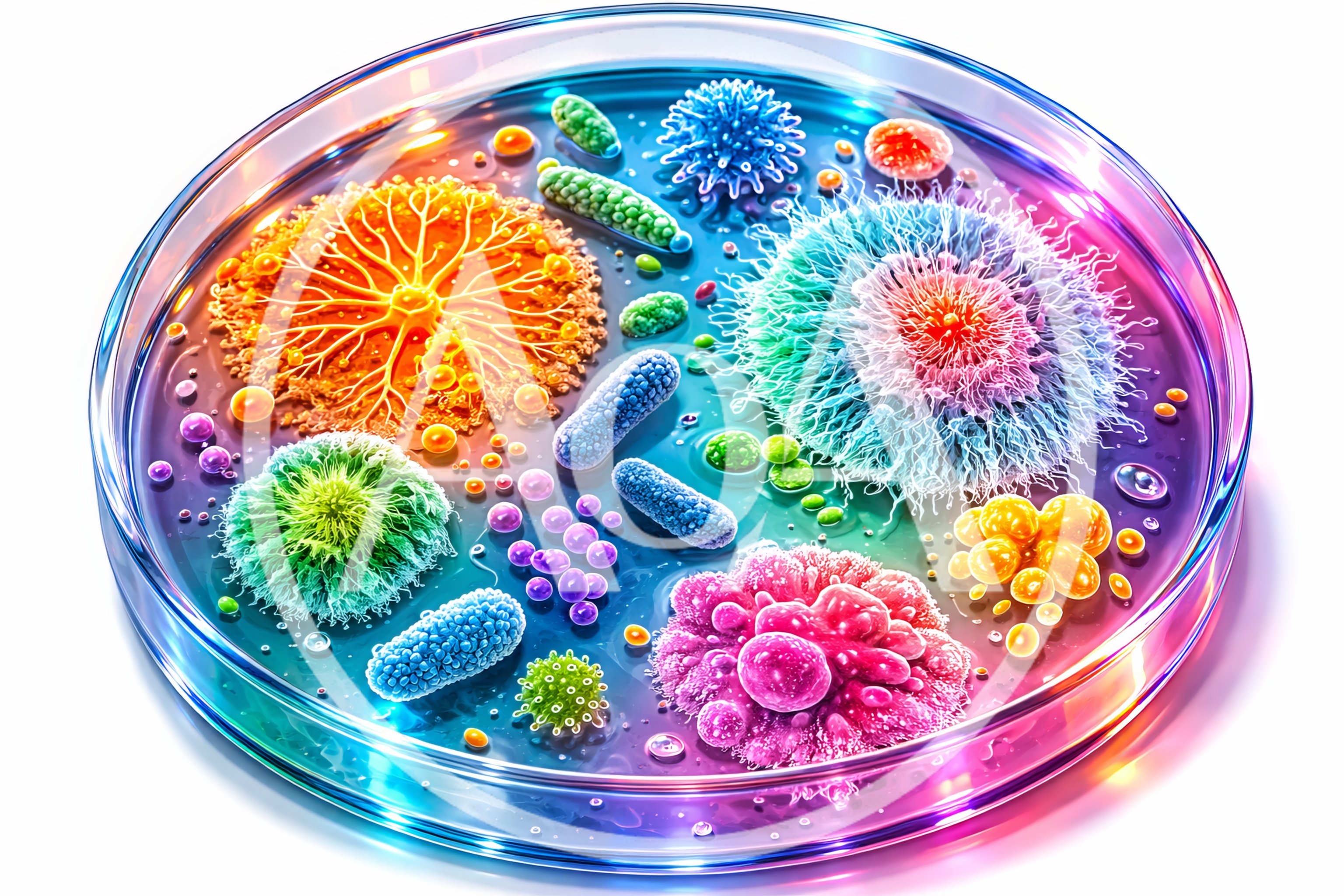 Microscopic Bacteria And Viral Cultures In Petri Dish