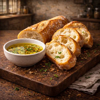 Fresh Crusty Bread With Herb Infused Olive Oil