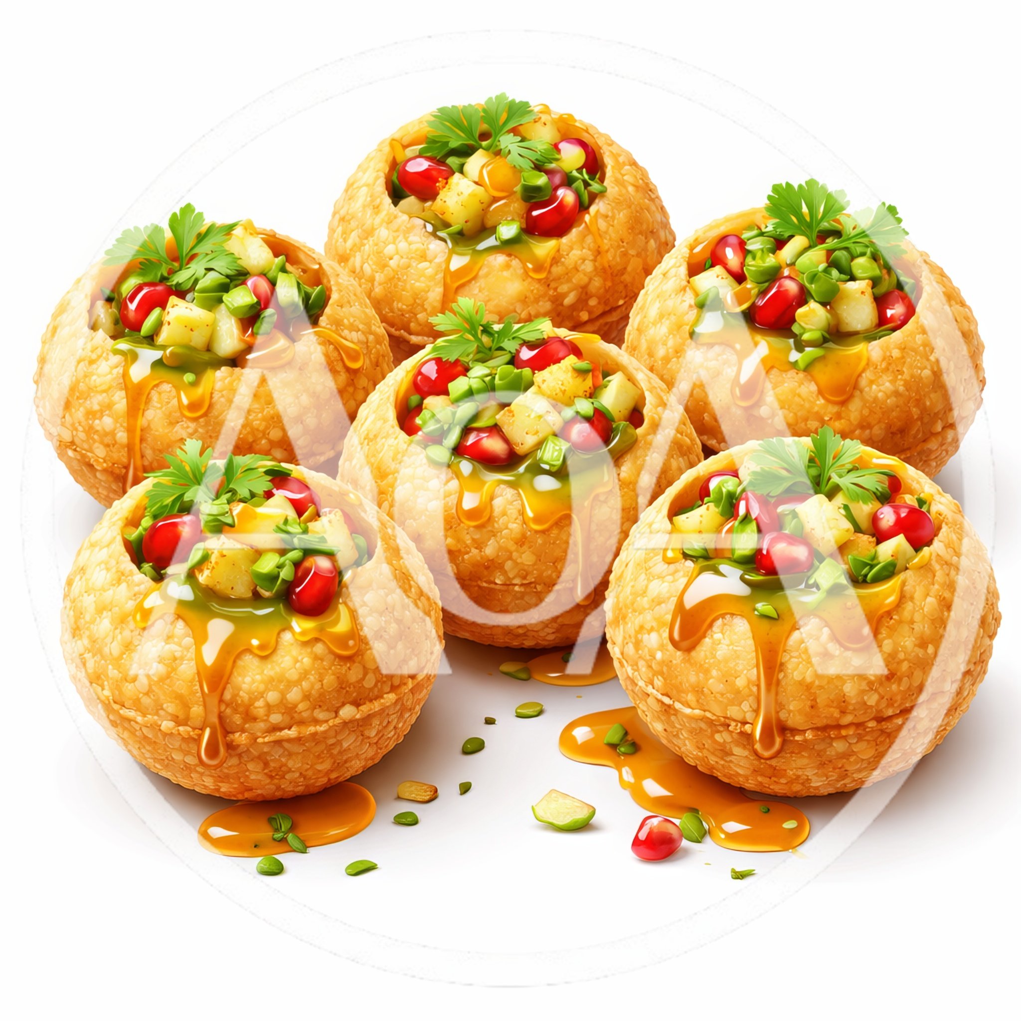 Five Crispy Pani Puri Snacks With Pomegranate And Herbs