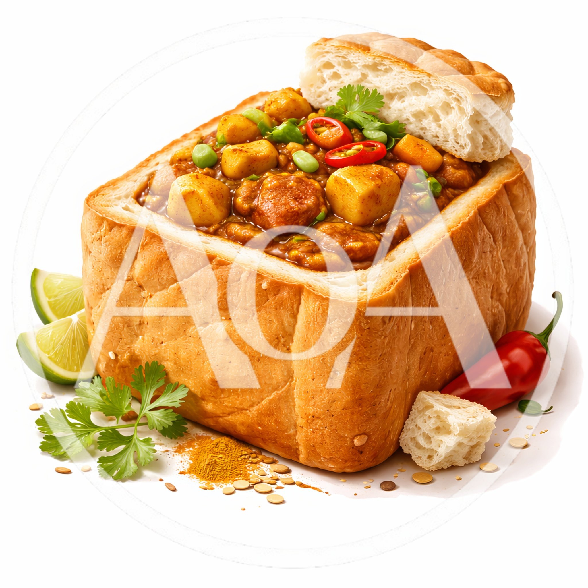 Bunny Chow Curry Served In A Hollowed Bread Loaf