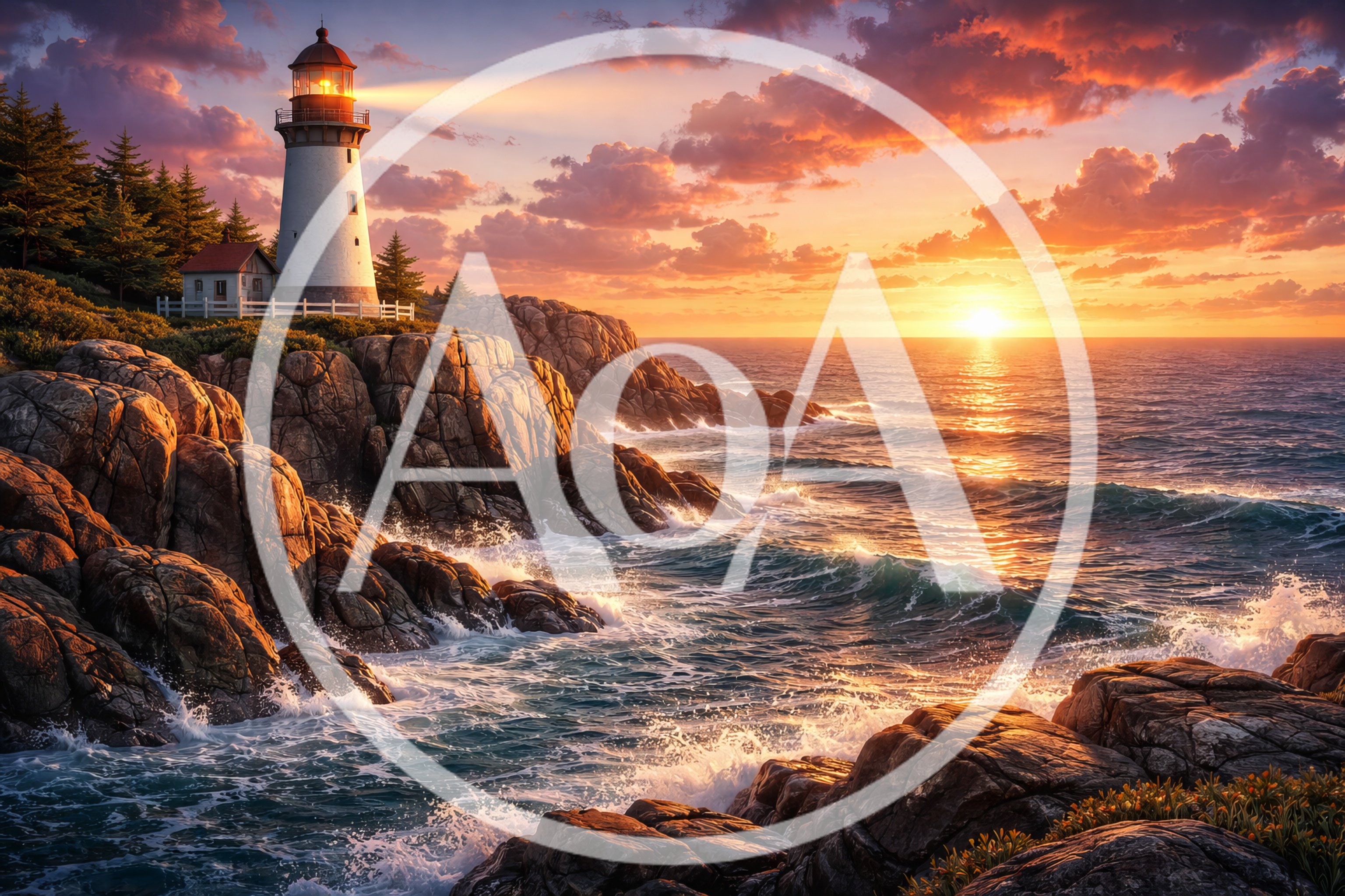 Lighthouse Standing On Rocky Coastline At Sunset