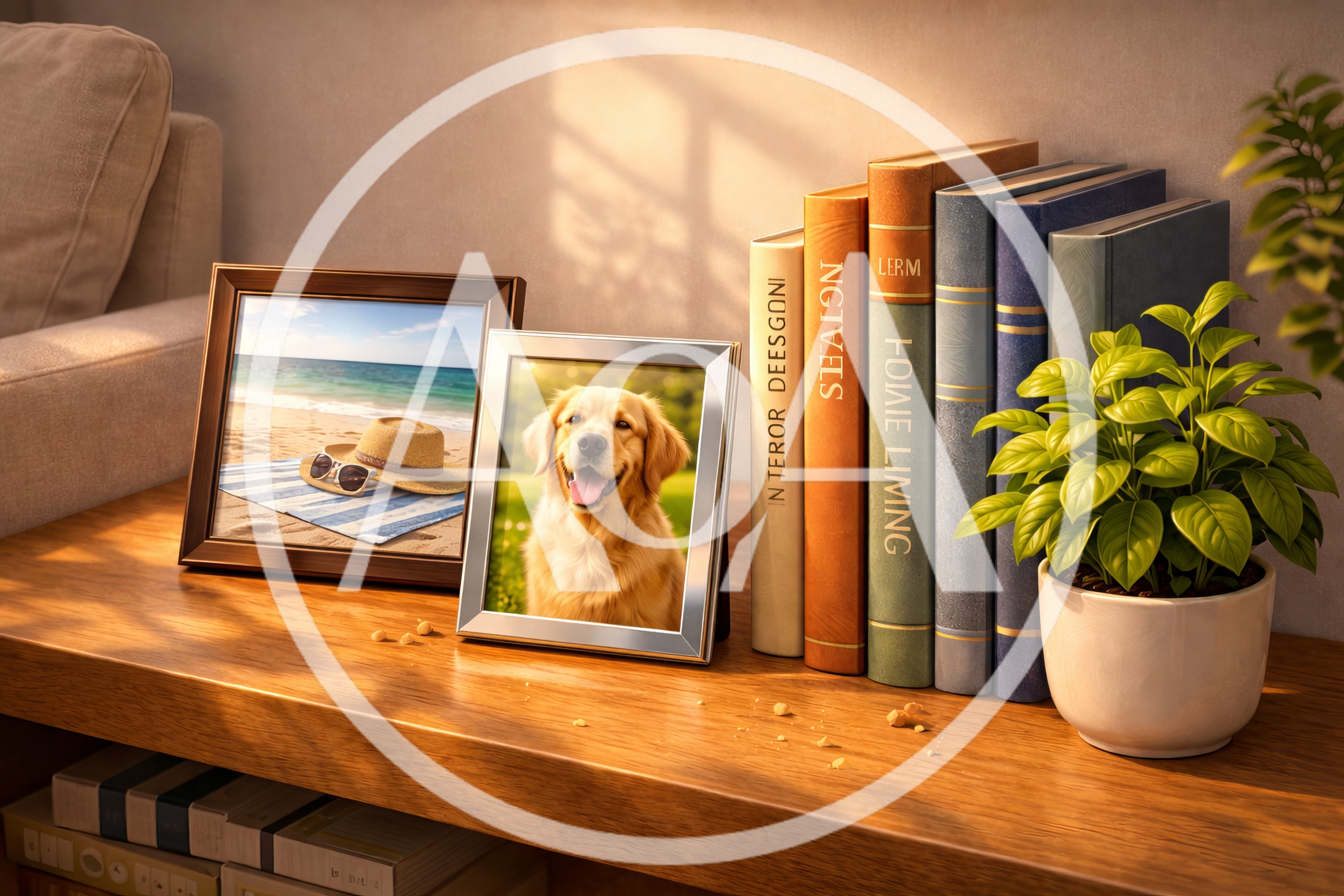Cozy Living Room Shelf With Photo Frames And Books