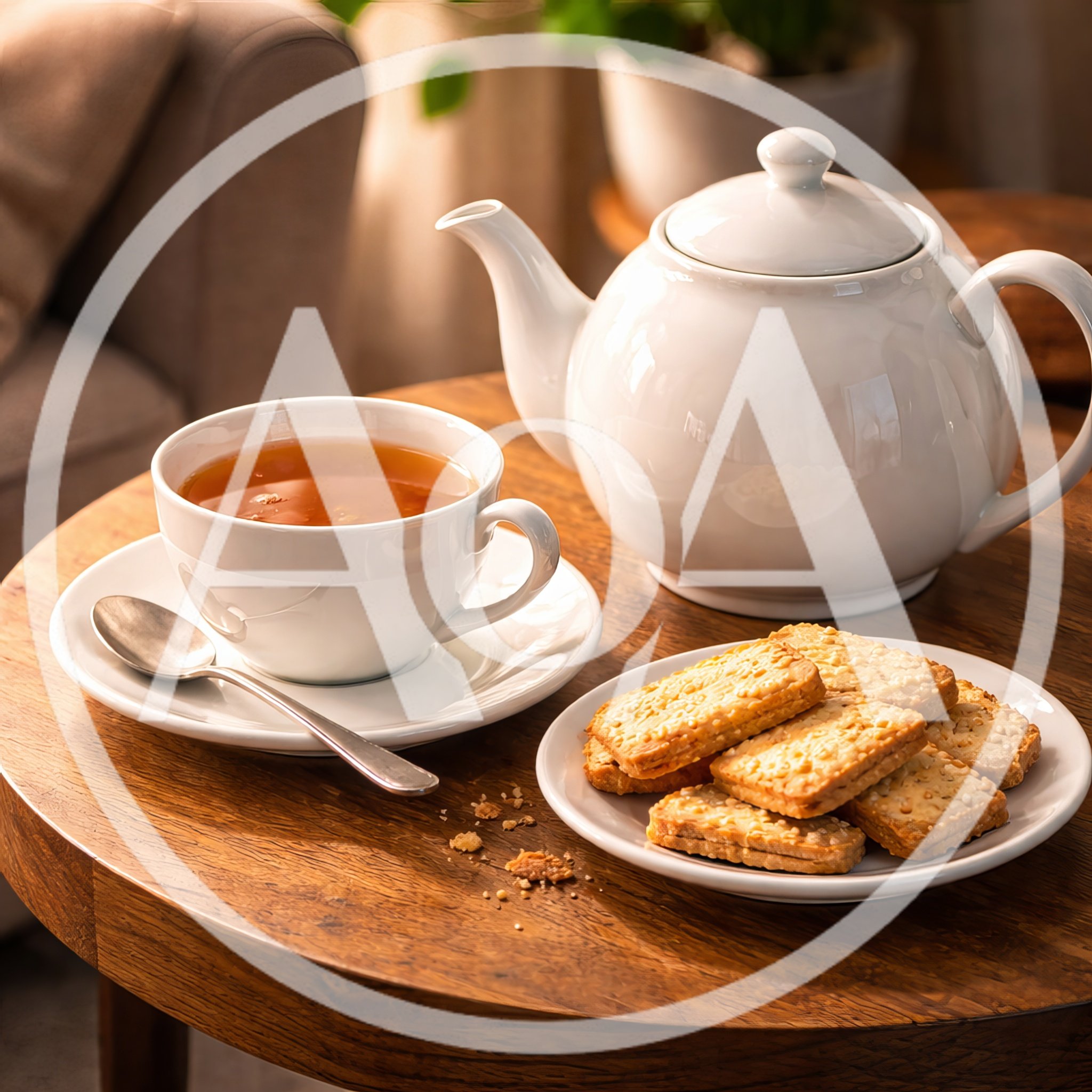 Tea Service With Biscuits On A Wooden Table
