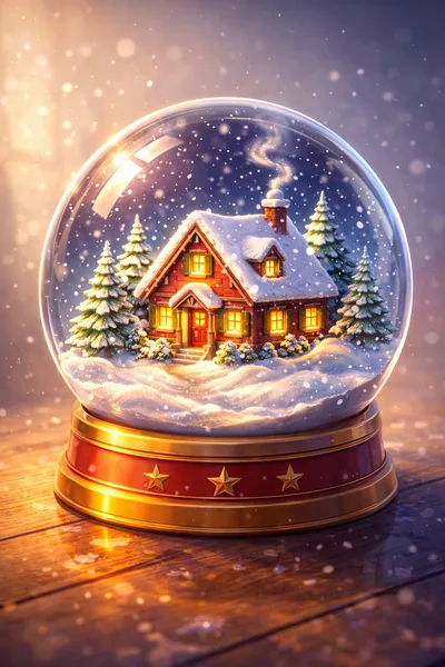 Christmas Snow Globe With Cozy House And Pine Trees