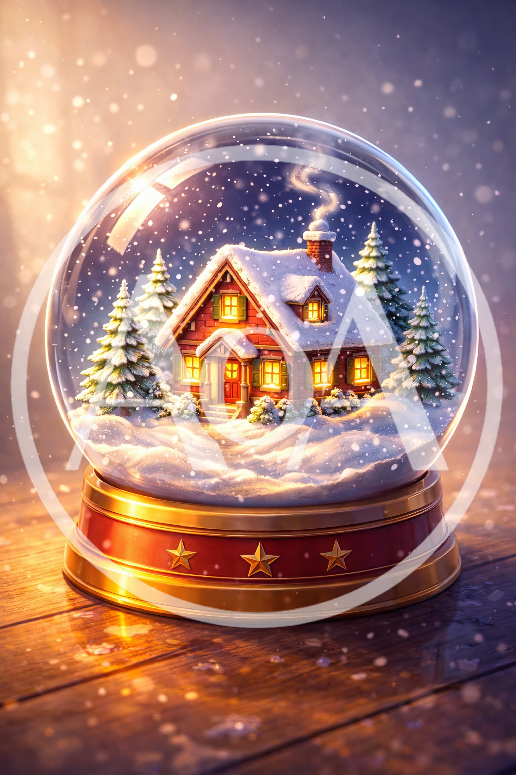 Christmas Snow Globe With Cozy House And Pine Trees