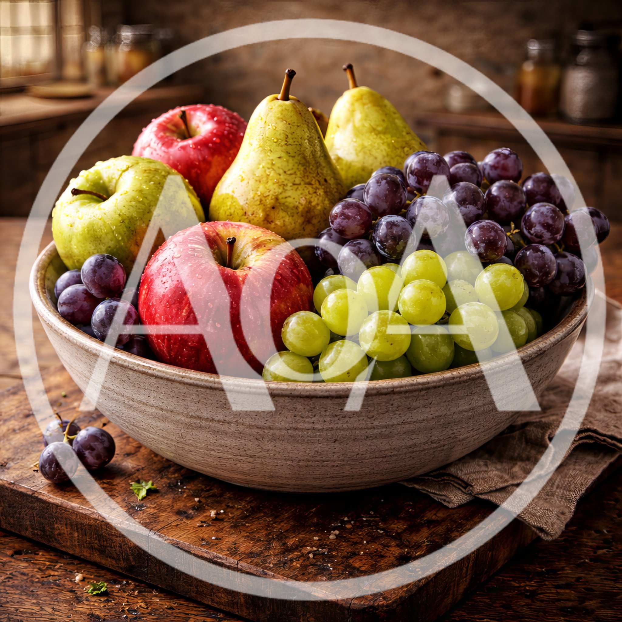 Fresh Fruit Bowl With Apples Pears And Grapes