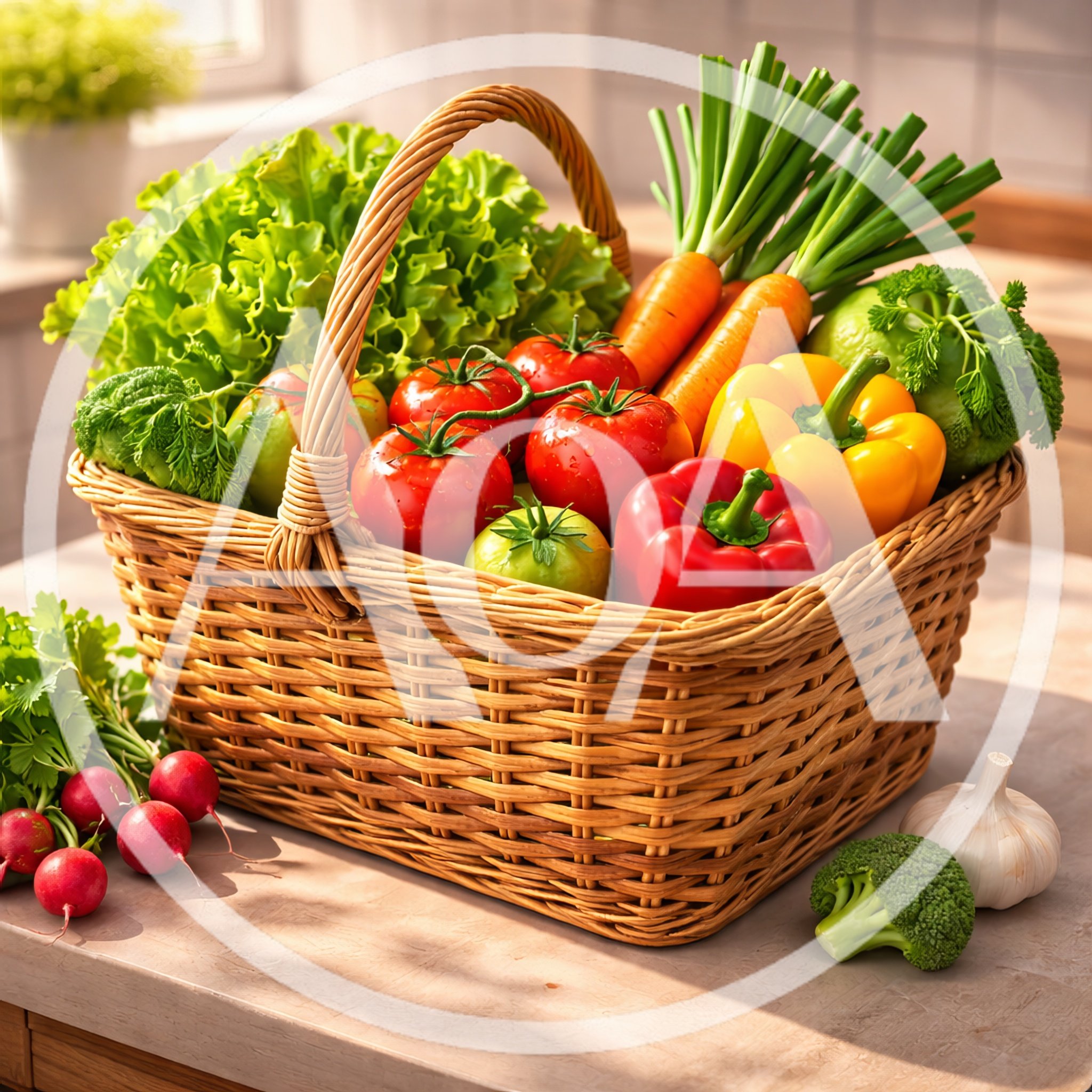 Wicker Basket Filled With Fresh Organic Vegetables