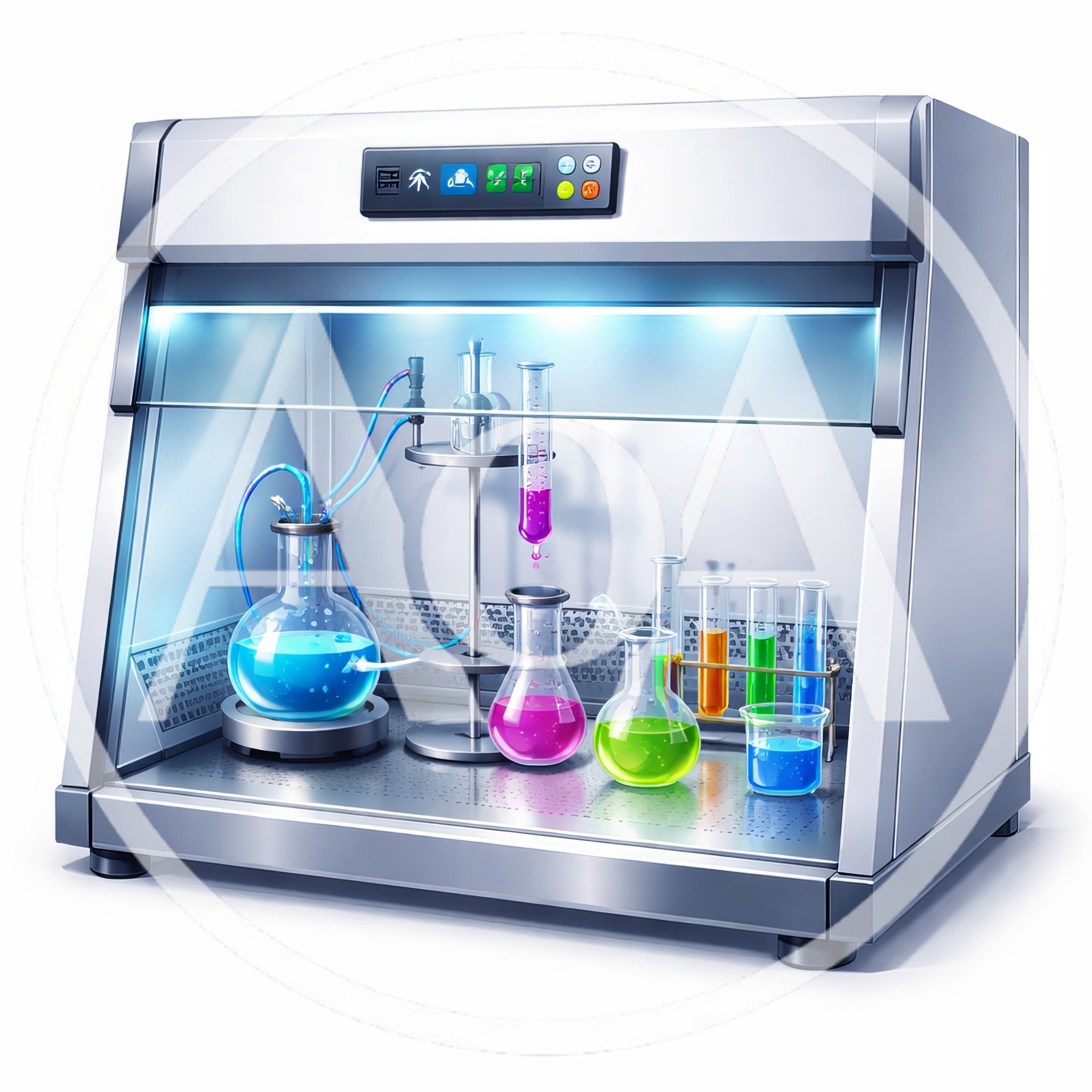 Laboratory Fume Hood With Colorful Chemical Experiments