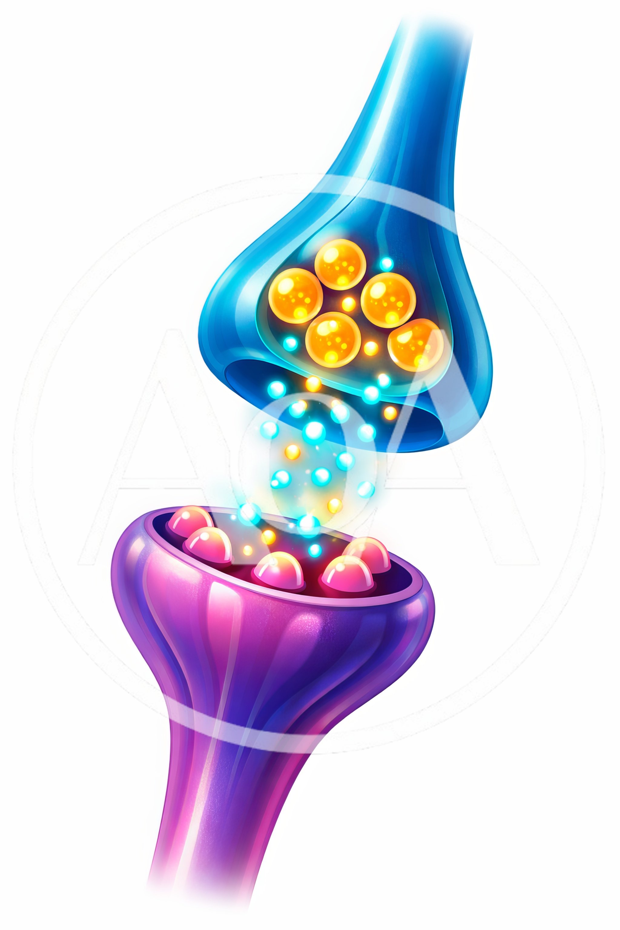 Synaptic Transmission Between Two Neurons Illustration
