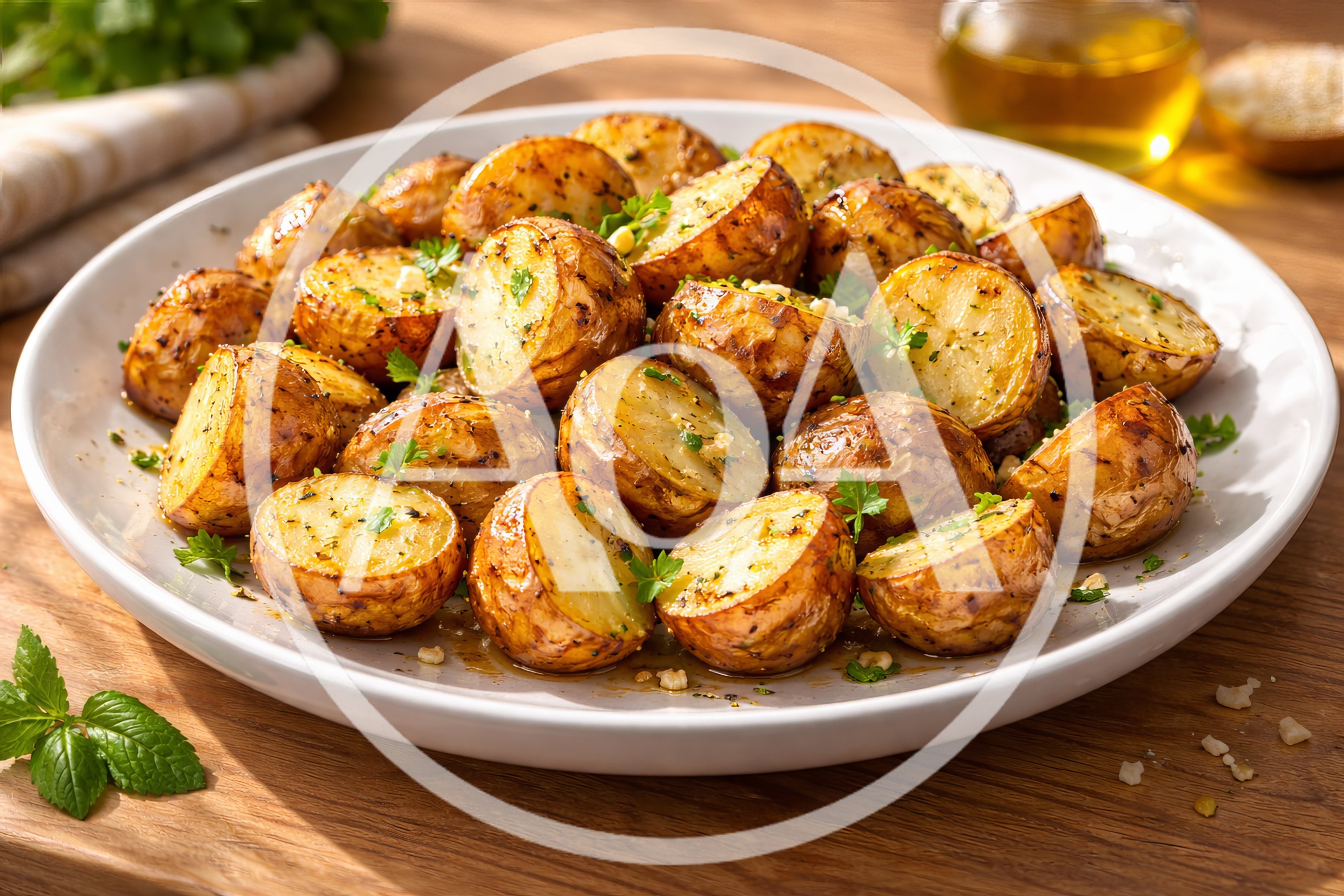 Roasted Herb Potatoes On A White Plate