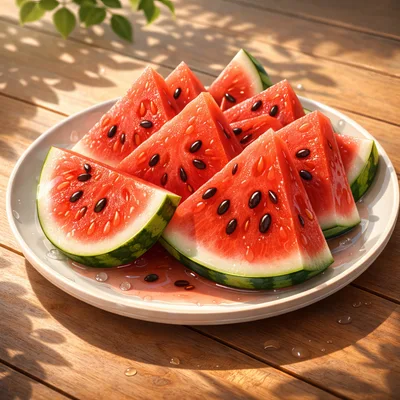 Fresh Sliced Watermelon Pieces On A Plate