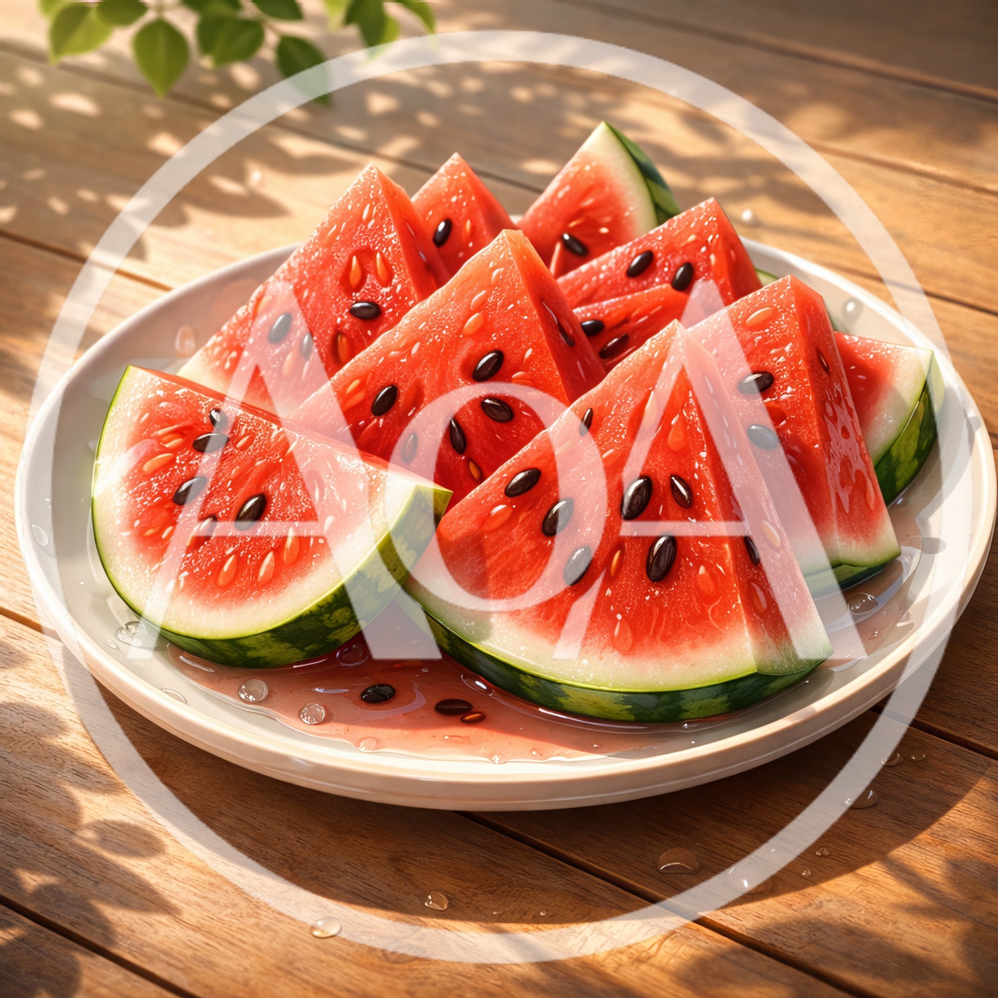 Fresh Sliced Watermelon Pieces On A Plate