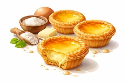Freshly Baked Egg Tarts With Baking Ingredients