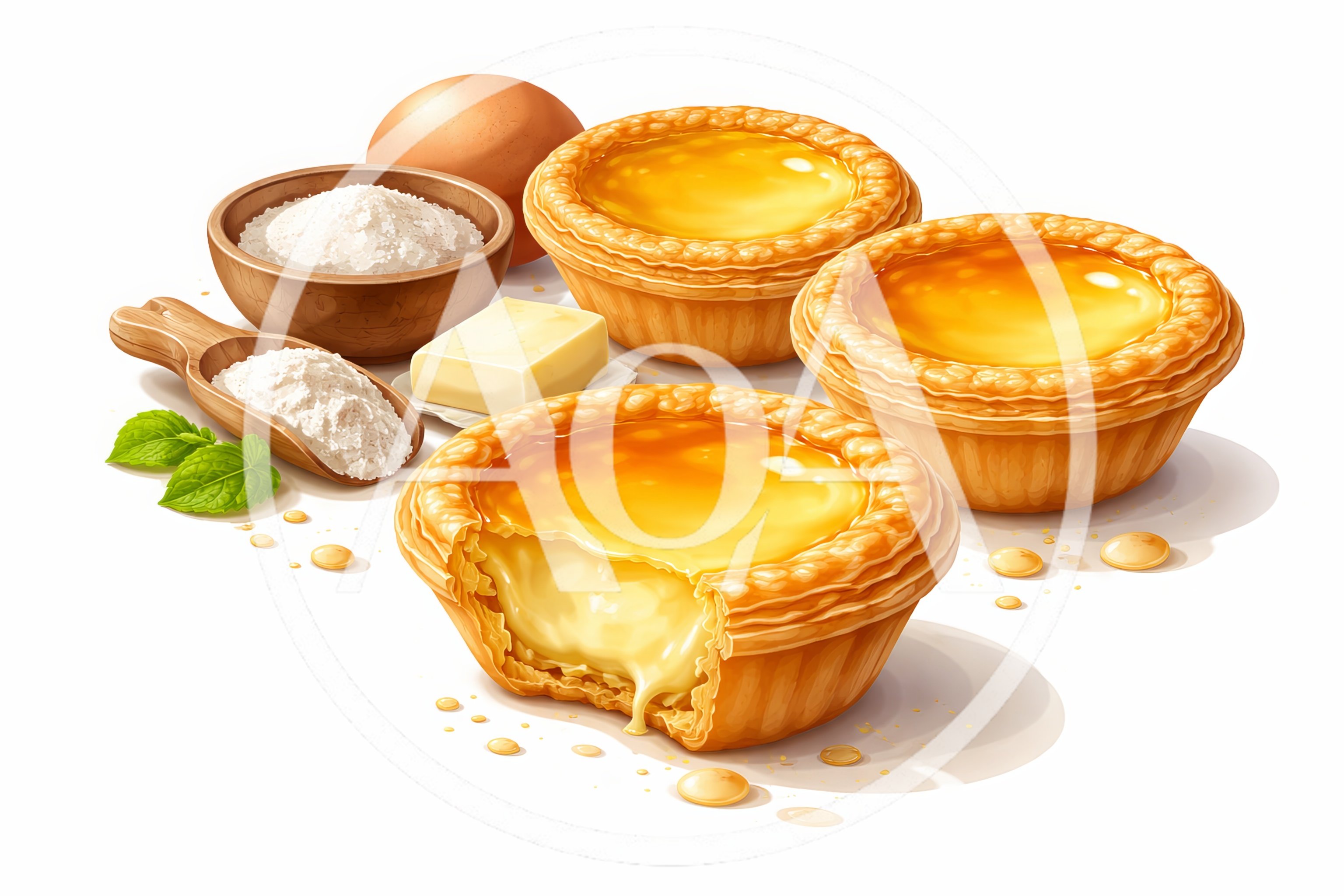 Freshly Baked Egg Tarts With Baking Ingredients