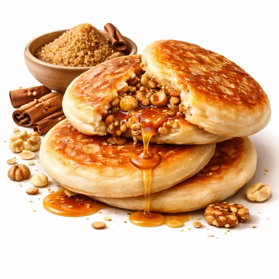 Stack of Sweet Nut Filled Korean Hotteok Pancakes