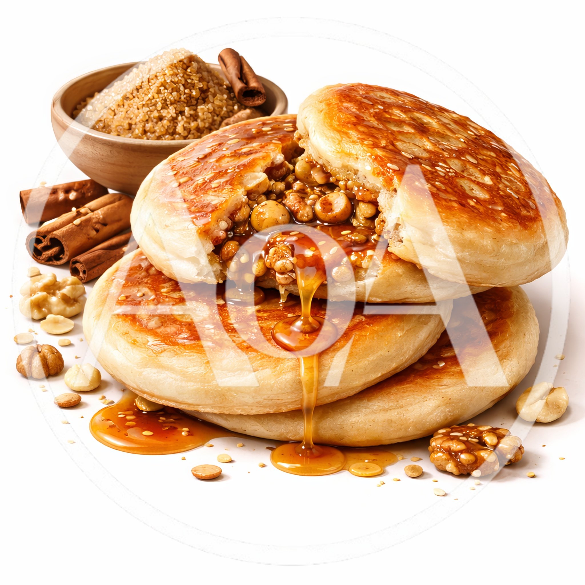 Stack of Sweet Nut Filled Korean Hotteok Pancakes