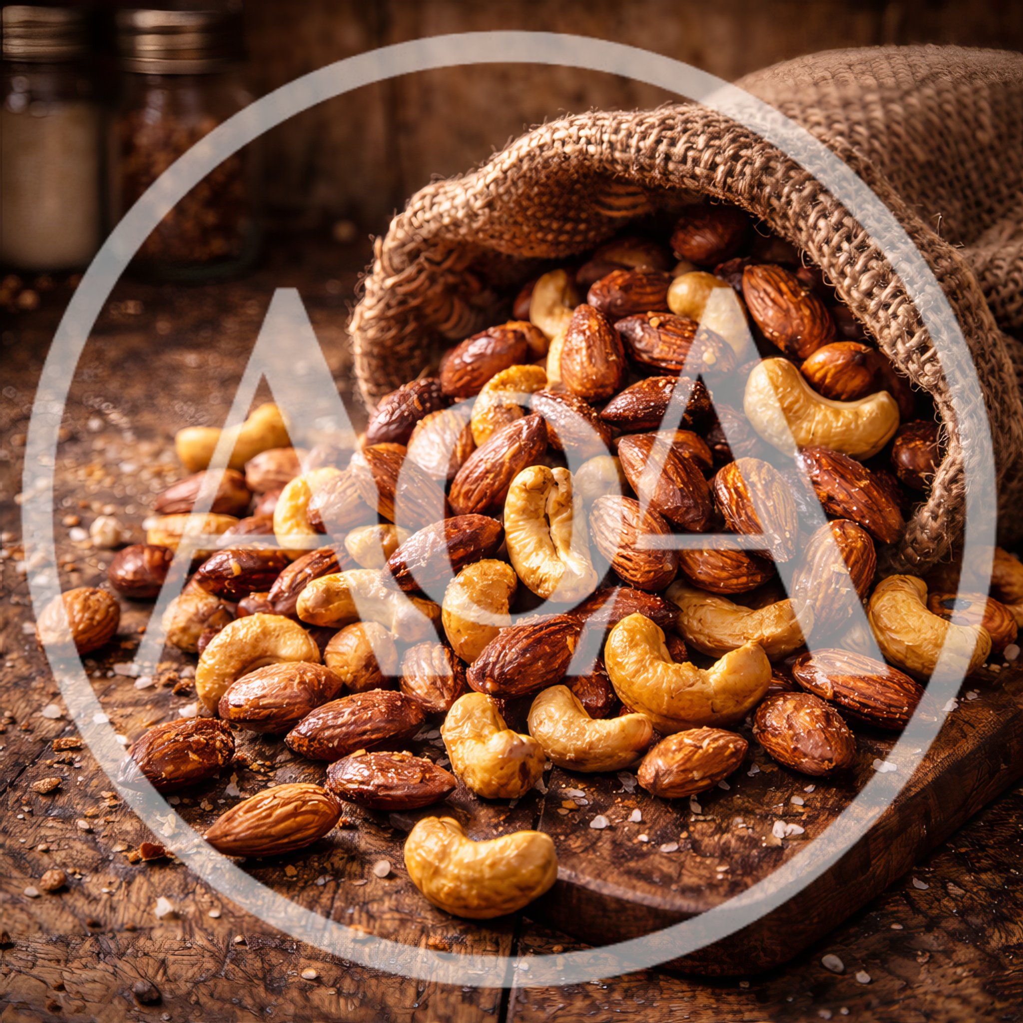 Roasted Almonds and Cashews Spilling From Burlap Sack