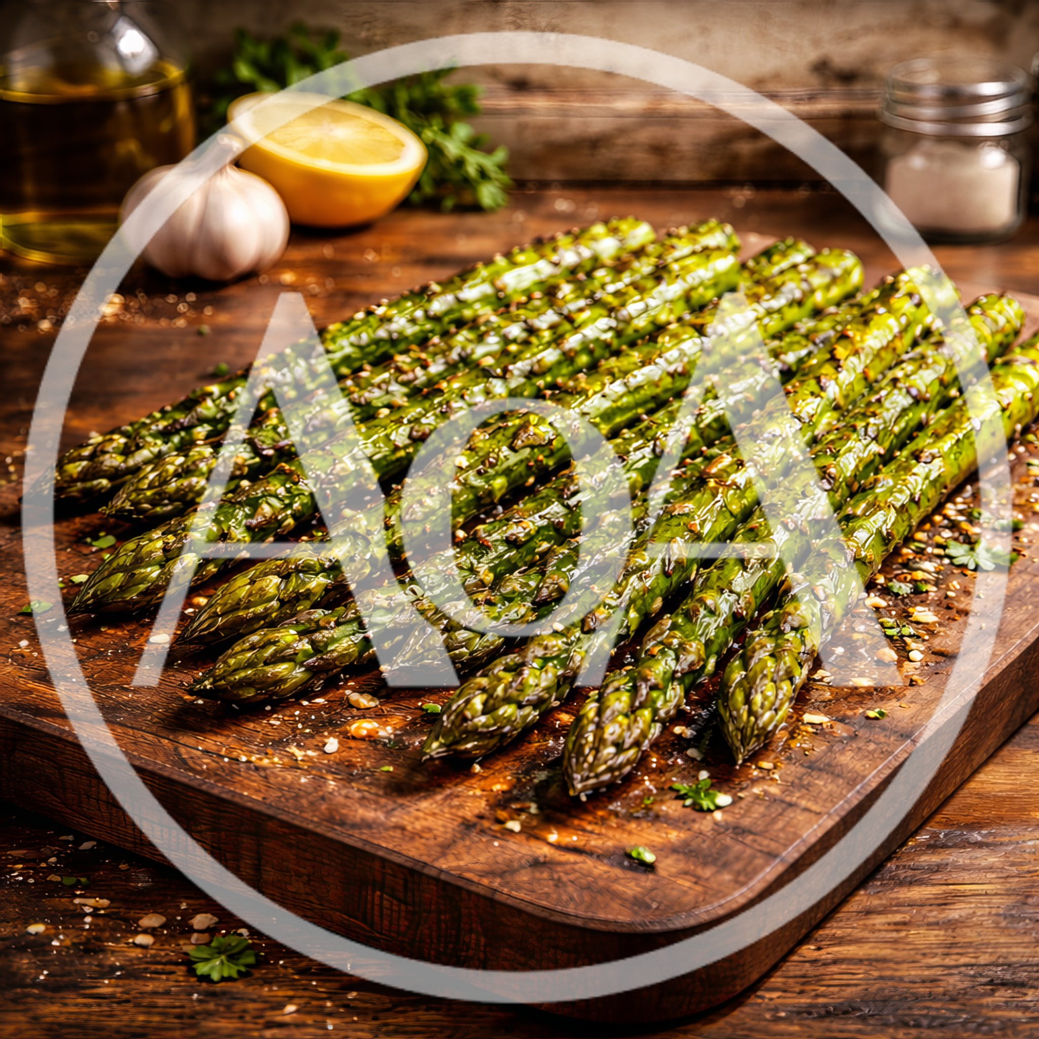 Grilled Asparagus Spears on a Wooden Cutting Board