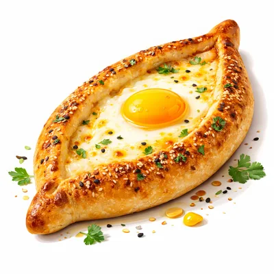 Freshly Baked Adjaruli Khachapuri With Egg And Herbs