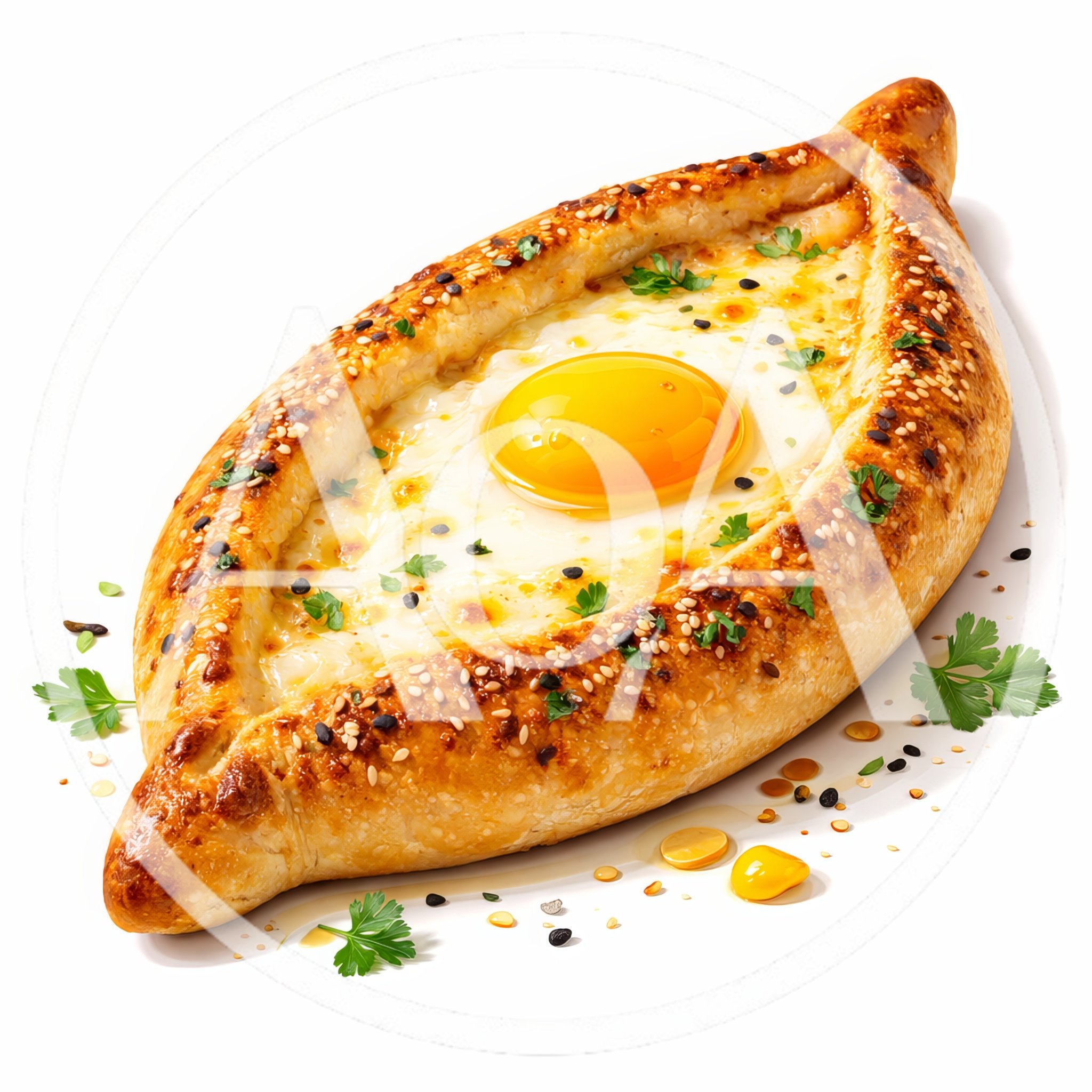 Freshly Baked Adjaruli Khachapuri With Egg And Herbs