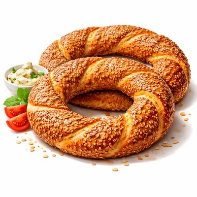 Two Fresh Turkish Simit Bagels With Cream Cheese