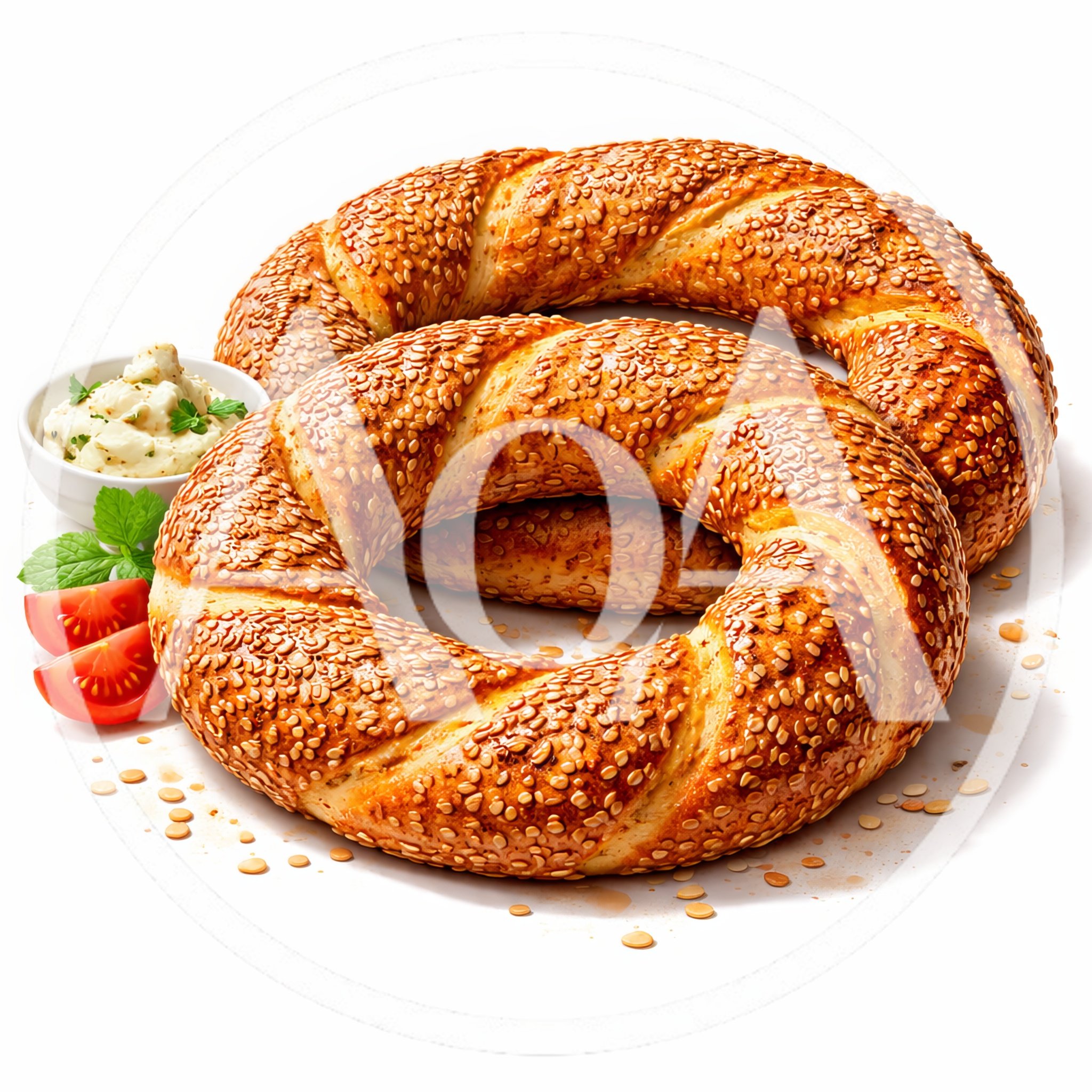 Two Fresh Turkish Simit Bagels With Cream Cheese