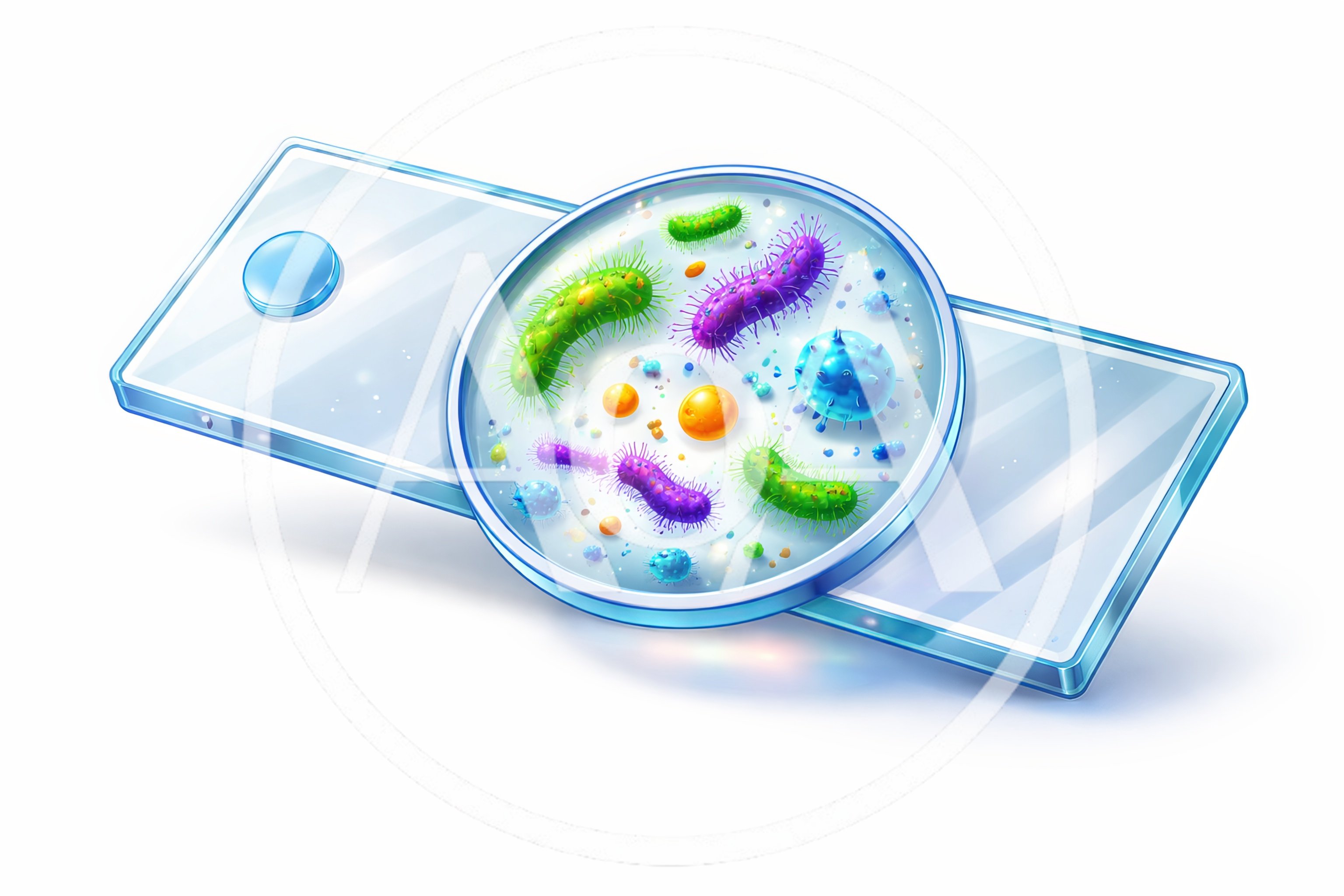 Microscopic Bacteria And Viruses On A Laboratory Slide