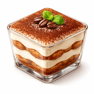 Tiramisu Dessert in a Square Glass Container