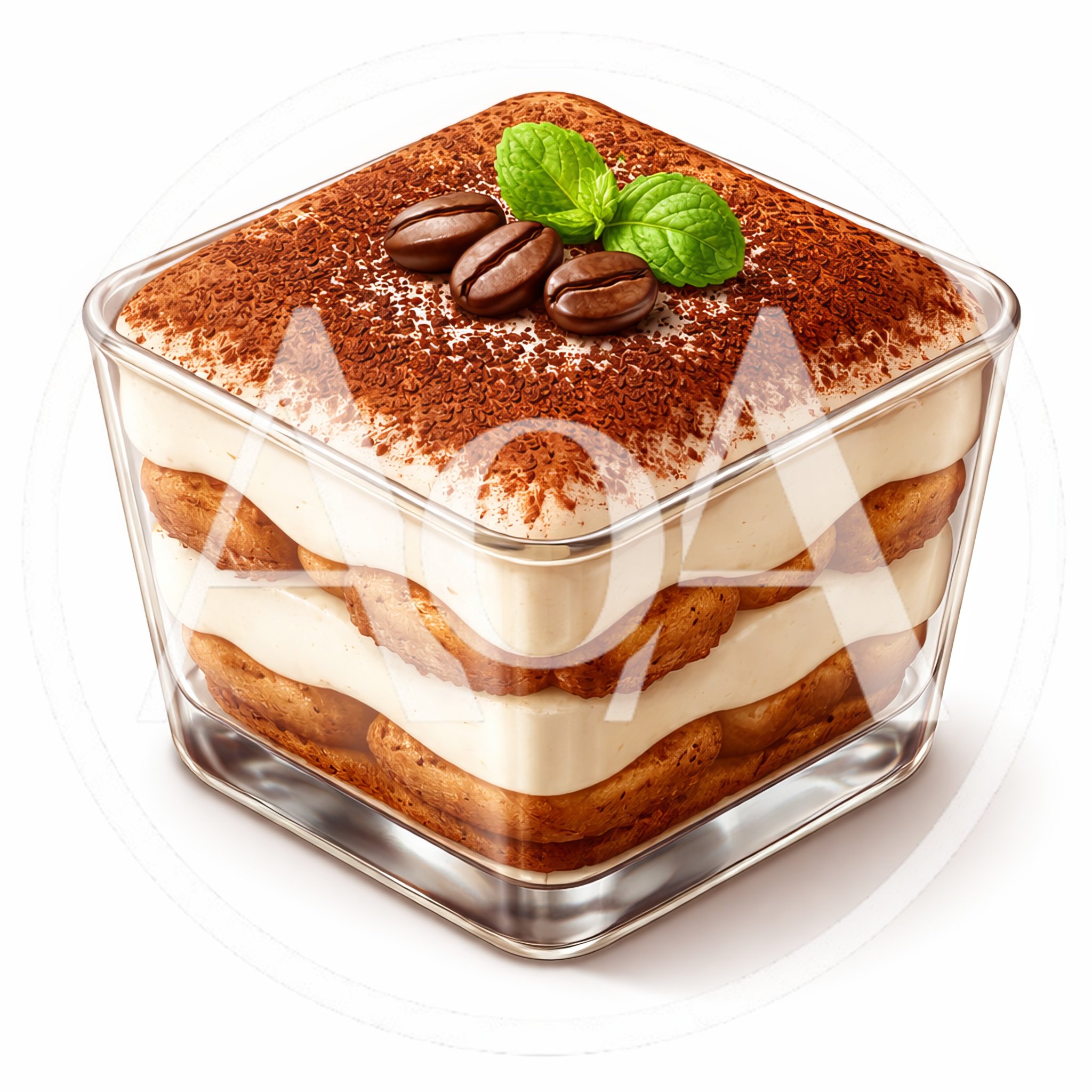 Tiramisu Dessert in a Square Glass Container